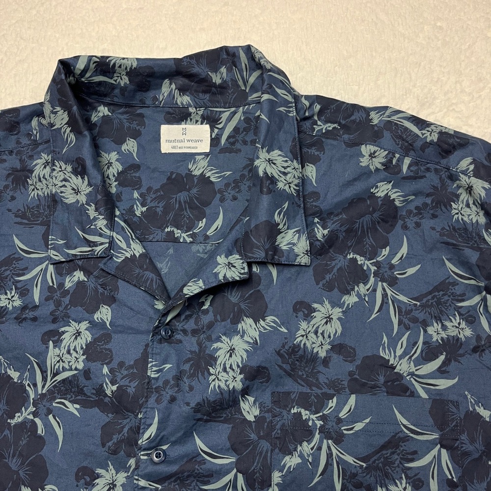 Mutual Weave Shirt Mens 4XLT Blue Floral Short Sleeve Button Up Camp Tropical